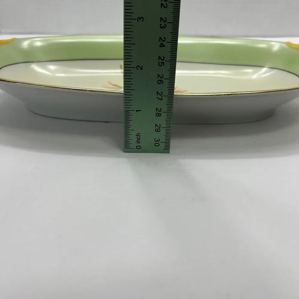 Antique 1920's Moschendorf Bavaria‎ Green Yellow Birds Platter/Celery Dish